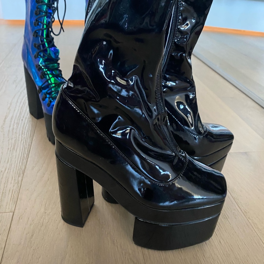 Black Faux Leather Thigh-high Platform Boots